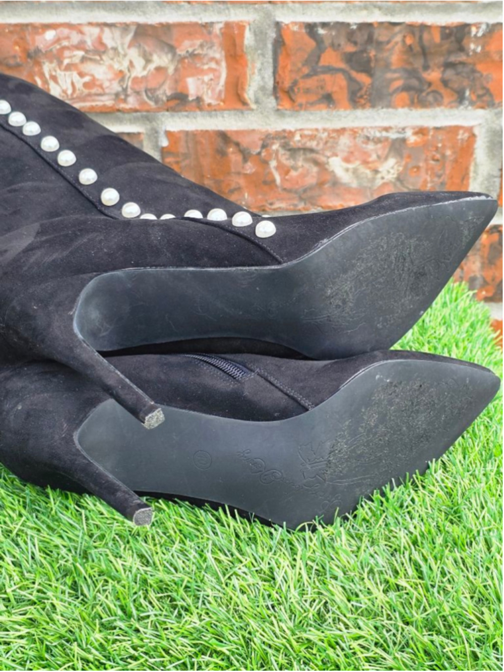 Penny Loves Kenny Black Pearl Heeled Boots Woman's Size 10 - Picture 5 of 8